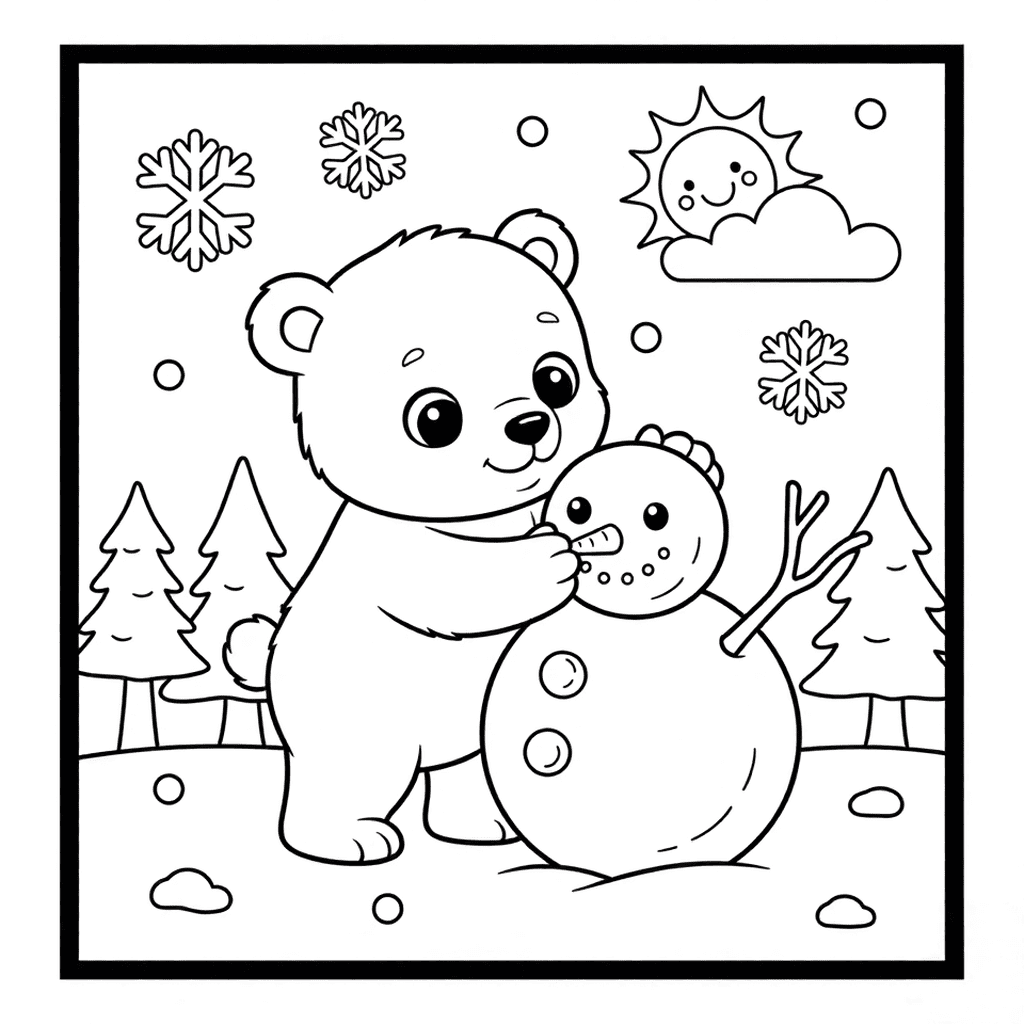 Polar Bear Building a Snowman