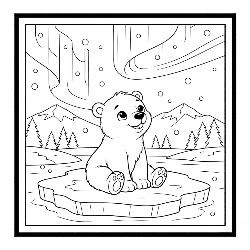 Polar Bear Looking at the Northern Lights