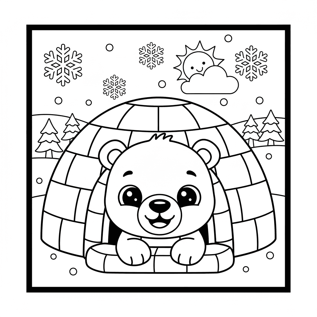 Polar Bear Peeking from an Igloo