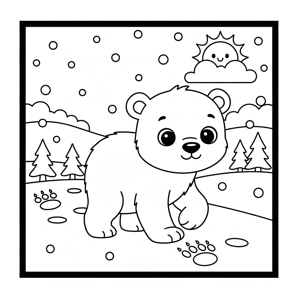 Polar Bear with Footprints in Snow