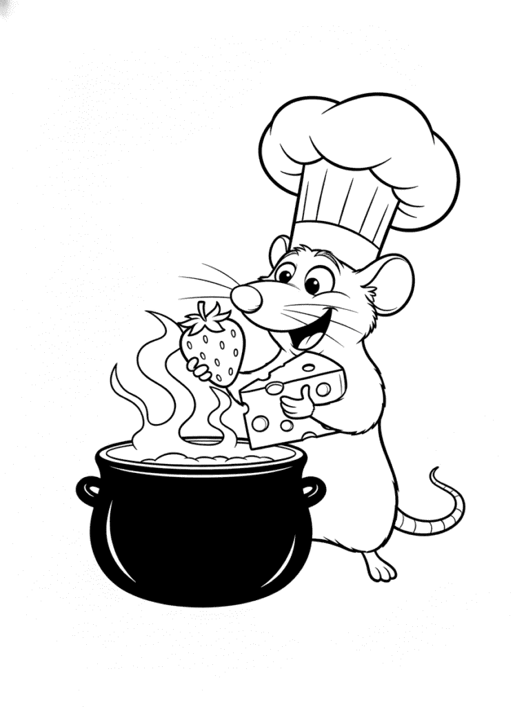 Remy holding cheese and strawberry