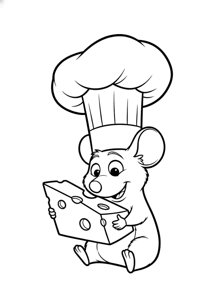 Remy sitting with a cheese wedge