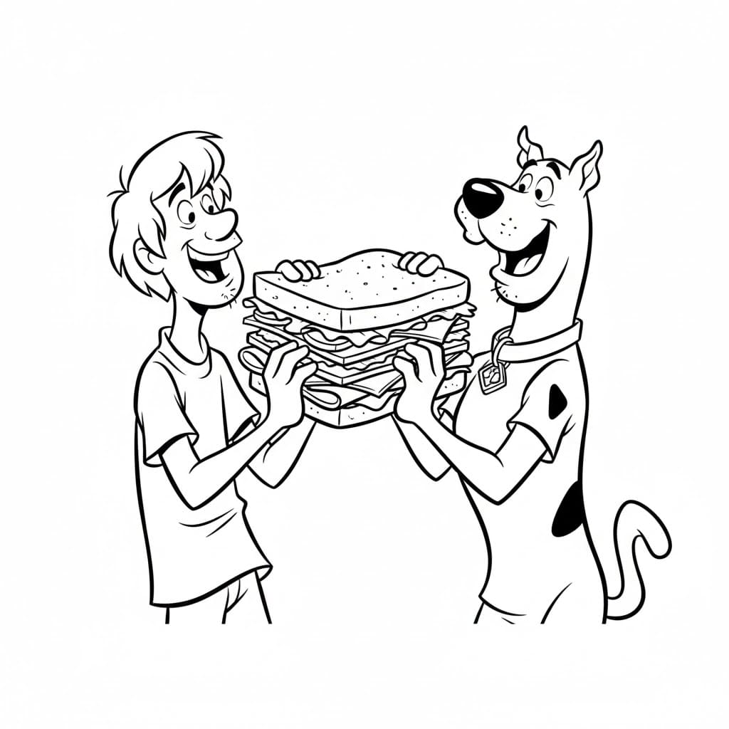 Scooby Shaggy sharing sandwich